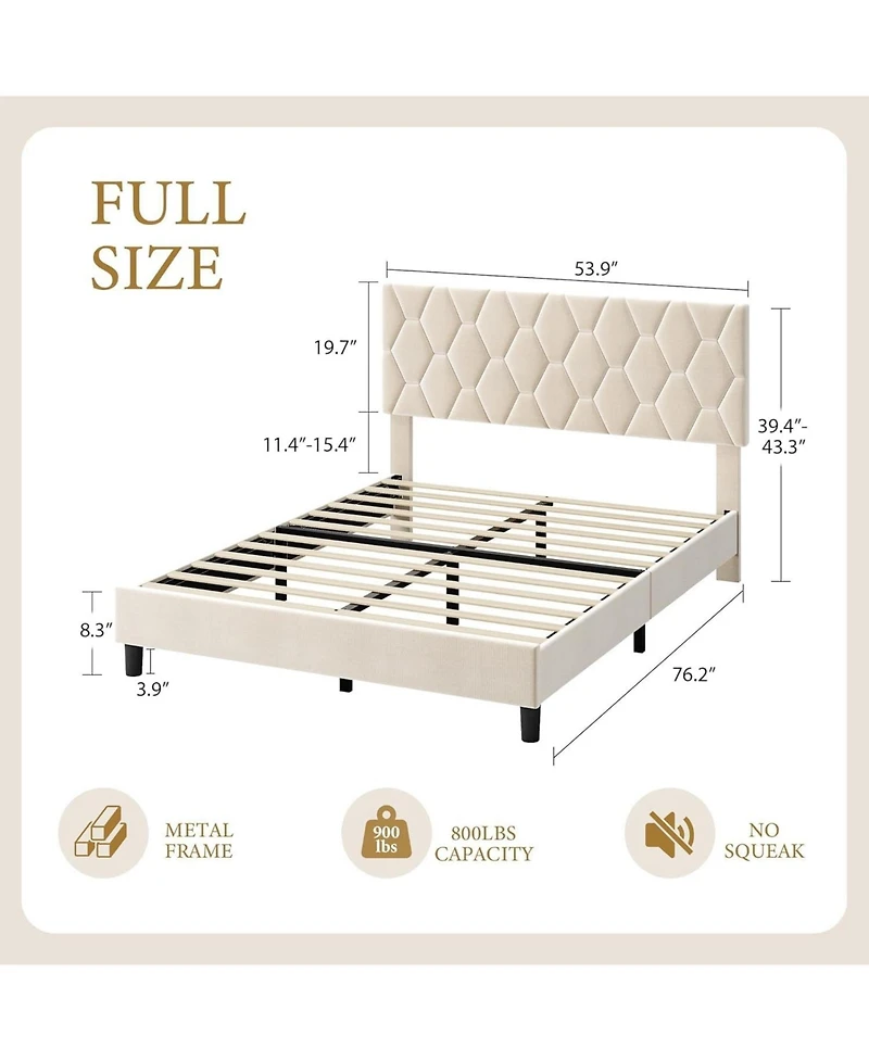 gaomon Full Upholstered Bed Frame Heavy Duty Platform with Upholstered Headboard Strong Wood Slats No Box Spring Noise Free Beige