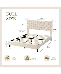 gaomon Full Upholstered Bed Frame Heavy Duty Platform with Upholstered Headboard Strong Wood Slats No Box Spring Noise Free Beige