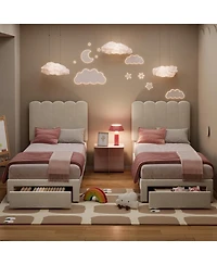 gaomon Twin Bed Frame with Storage Drawer and Headboard Velvet Upholstered Platform Girls Wooden Slats Noise-Free