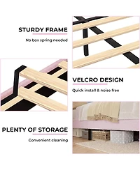 gaomon Queen Size Boucle Upholstered Platform Bed Frame Adjustable Headboard Storage Drawers Princess Bed for Girls No Box Spring Pink