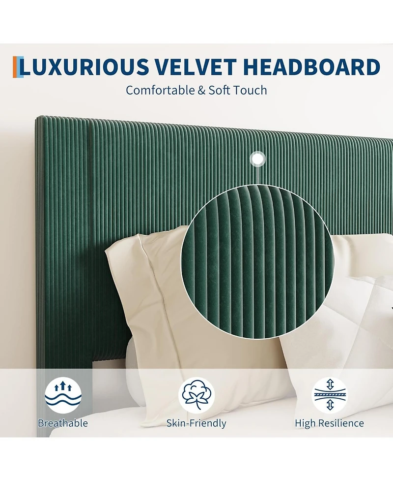 gaomon Full Size Upholstered Platform Bed Frame Modern Fabric Headboard Metal Frame Wooden Slats