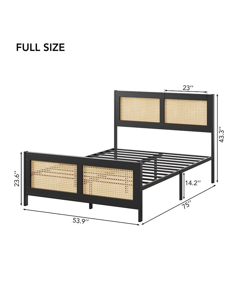 gaomon Easy Assembly Full Size Rattan Bed Frame Boho Cane Platform Bed Frame Space Saving, for Living Room, Guest Room