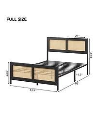 gaomon Easy Assembly Full Size Rattan Bed Frame Boho Cane Platform Bed Frame Space Saving, for Living Room, Guest Room