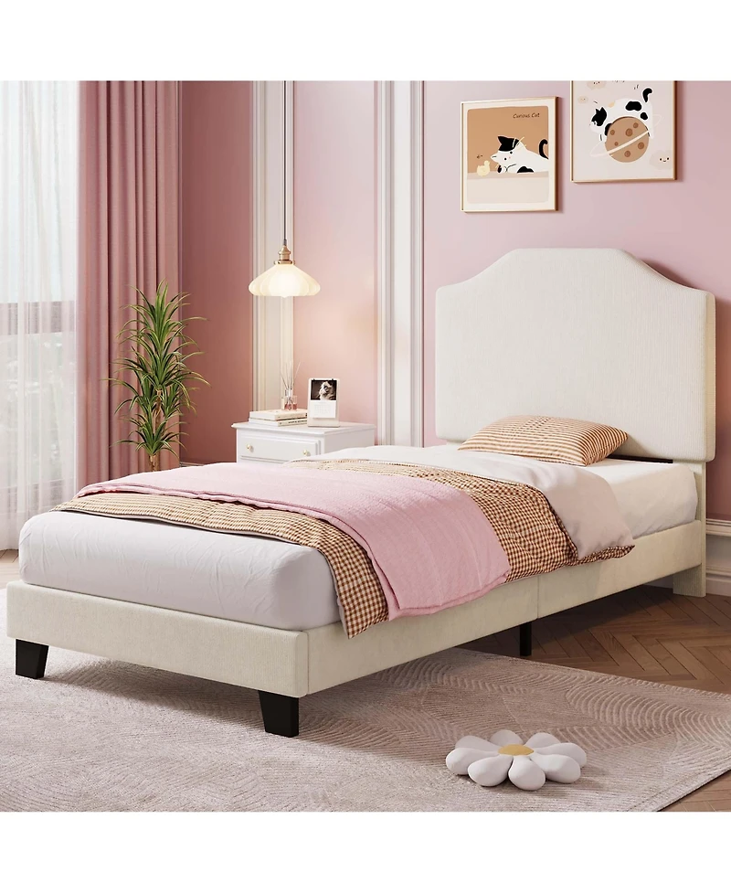 gaomon Twin Size Velvet Bed Frame, Corduroy Upholstered Twin Bed Frames Platform