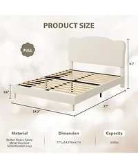 gaomon Full Size Bed Frame for Kids with Scallop Headboard, Cute Velvet Twin Bed for Girls, Boys