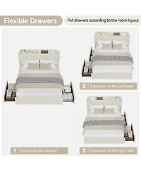 gaomon Queen Bed Frame with Storage Headboard, Girls Bed Frame with 2 Drawers