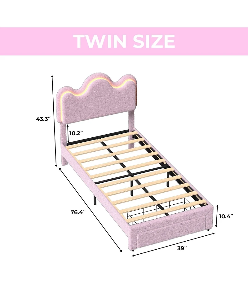 gaomon Twin Bed Frames Lamb Velvet Twin Beds Cute Platform Bed Frame for Girls, Boys,Sturdy Platform Bed