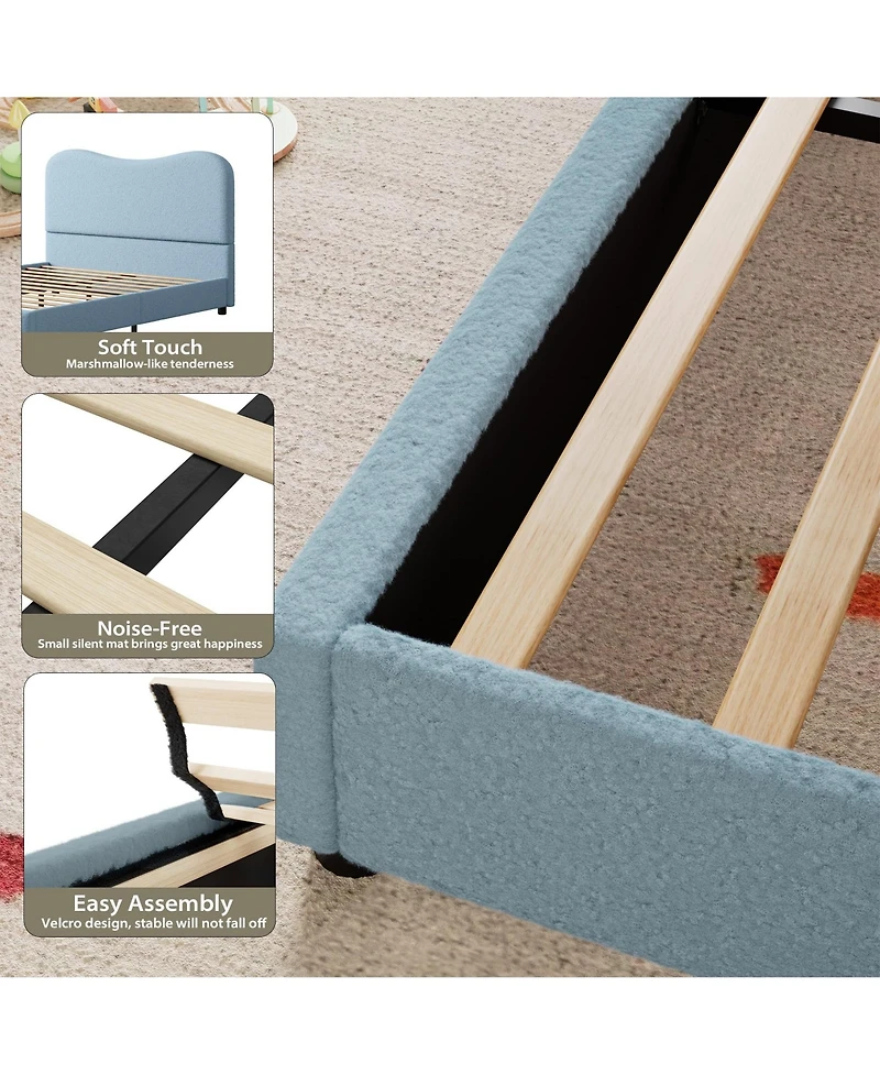 gaomon Bed Frame Velvet Upholstered Headboard Low Profile Platform Bed, Twin