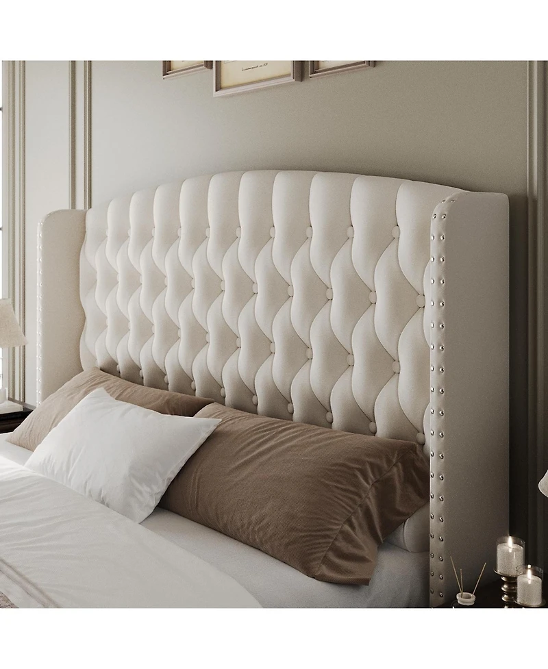 gaomon 51" Tall Queen Size Bed Frame with Deep Button Tufted Wingback Headboard and Footboard