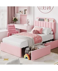 gaomon Twin Xl Bed Frame for Kids, Boucle Upholstered Platform Bed for Girls with 2 Flexible Drawers