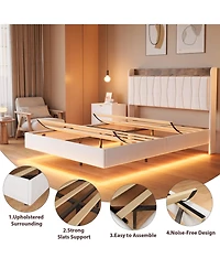 gaomon King Floating Bed Frame with Led Lights & Charging Station