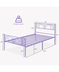 gaomon Twin Metal Bed Frame for Kids – Platform with Headboard & Footboard, Heavy Duty Slats,No Box Spring, Noise-Free,Purple