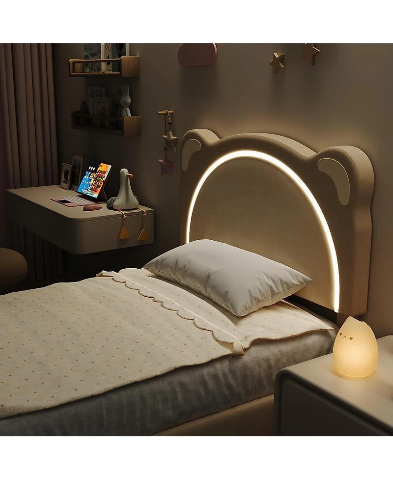 Gaomon Twin Size Velvet Upholstered Platform Bed Frame with Adjustable Headboard, Storage Drawer & Smart Led Light, Wooden Slats, No Box Spring