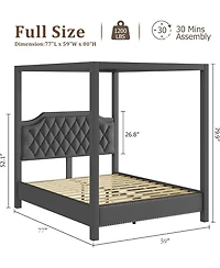 gaomon Full Size Upholstered Canopy Bed with Tufted Headboard and Nailhead Trim, Elegant Platform Frame, No Box Spring Required
