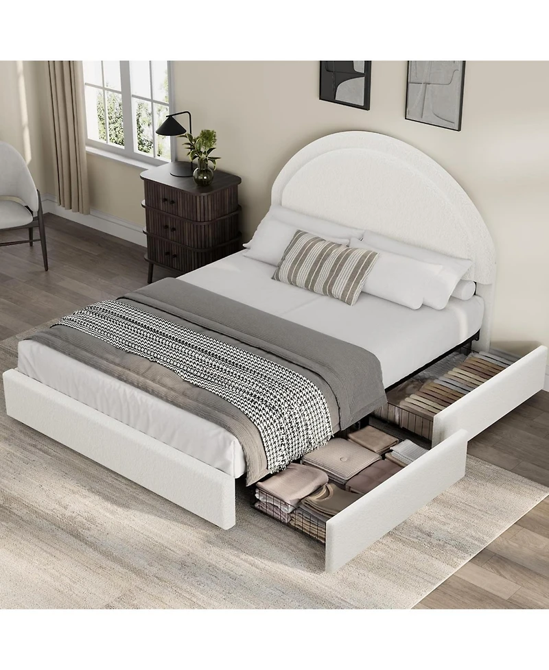gaomon Bed Frame with Storage Drawers, Upholstered Boucle Platform Bed, Round Headboard, Heavy-Duty & Noise-Free, No Box Spring Needed