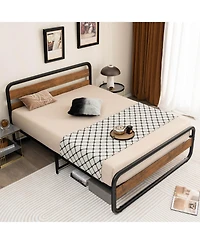 Sugift Arc Platform Bed with Headboard and Footboard - Queen