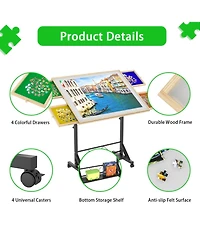 Flynama 34" Adjustable Puzzle Table with 360° Tilt, Storage Drawers & Protective Cover for 1500-Piece Puzzles, Height-Adjustable Mobile Work
