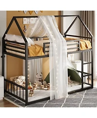 Bunk Bed Twin Xl Over Twin Xl with Ladder and Guardrail, Space Saving, No Box Spring Needed, Black