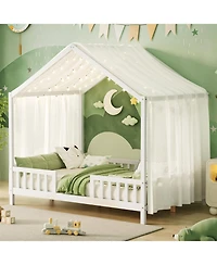 Streamdale Furniture Montessori Floor Bed with Canopy, Full Size House Shape Toddler Bed Frame