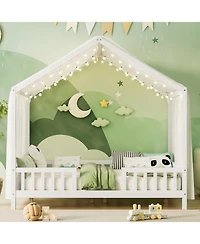 Streamdale Furniture Montessori Floor Bed with Canopy, Full Size House Shape Toddler Bed Frame