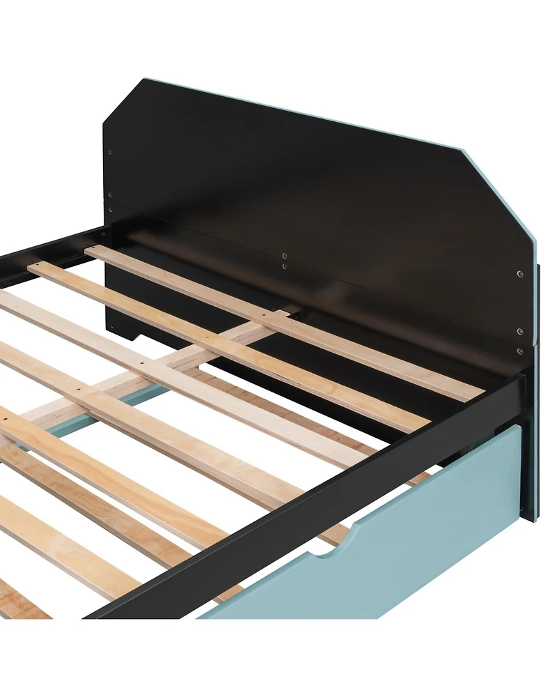 Streamdale Furniture Full Wood Daybed with Twin Trundle, Desk and Usb, Cloud Blue