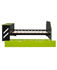 Streamdale Furniture Streamdale Full Size Wood Daybed with Twin Size Trundle, Desk and Usb, Cloud Blue