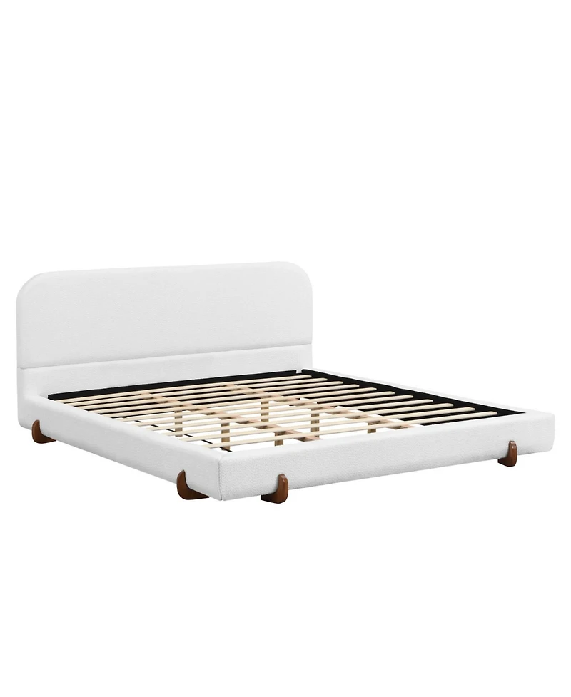 Streamdale Unique Design White Fabric Upholstered Bed Frame with Solid Wood Legs, California King