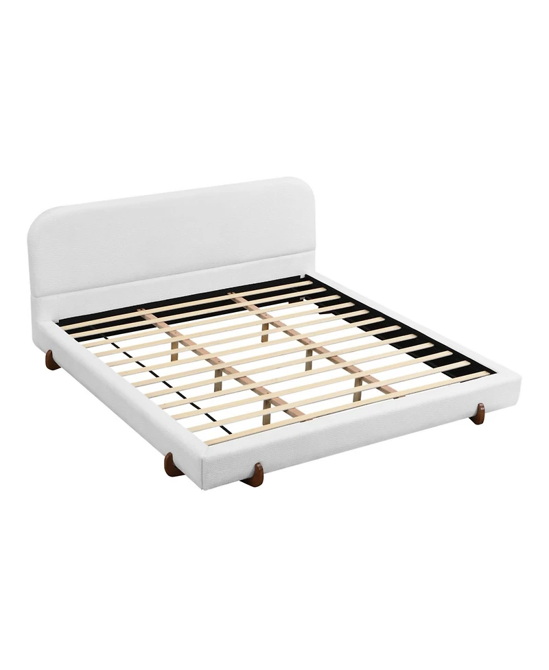 Streamdale Unique Design, Velvet and Solid Wood Legs Upholstered Bed Frame, King