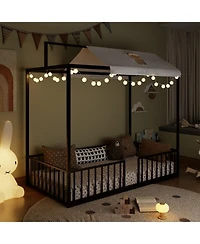 Streamdale Furniture Montessori 3-in-1 Convertible Metal Toddler Bed with Canopy, Twin, Black