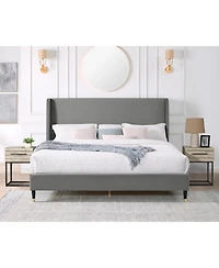 Streamdale Rozitta Gray Velvet Wingback Platform Bed, Queen