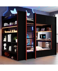 Streamdale Furniture Wood Gaming Bunk Bed with Desk, Storage, Led & Charging Station