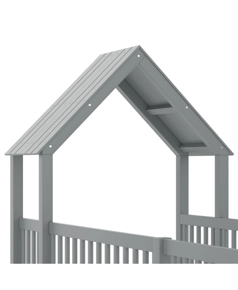 Streamdale Furniture Streamdale Twin Size House Floor Bed with Door and Guardrails, Grey