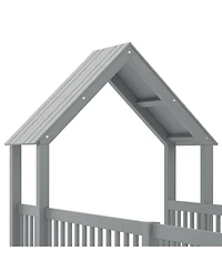 Streamdale Furniture Streamdale Twin Size House Floor Bed with Door and Guardrails, Grey