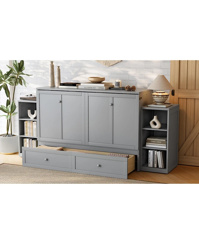 Streamdale Furniture Streamdale Queen size Murphy bed with storage drawers and shelves. Light gray