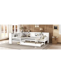 Streamdale Furniture L-shaped Twin Platform Bed with Trundle, Storage Drawers & Shelves, White