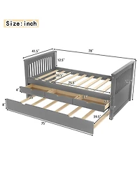 Streamdale Furniture Streamdale Twin Platform Bed with Drawers and Trundle, Solid Wood Daybed, Gray