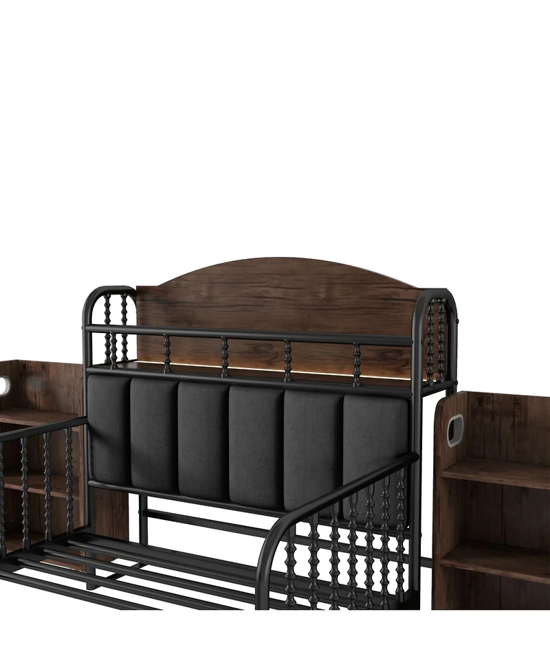 Streamdale Furniture Streamdale Twin Metal Platform Bed with Light, Upholstered Headboard & Storage Shelves, Black