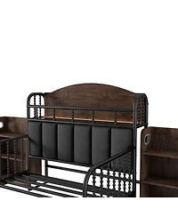 Streamdale Furniture Streamdale Twin Metal Platform Bed with Light, Upholstered Headboard & Storage Shelves, Black