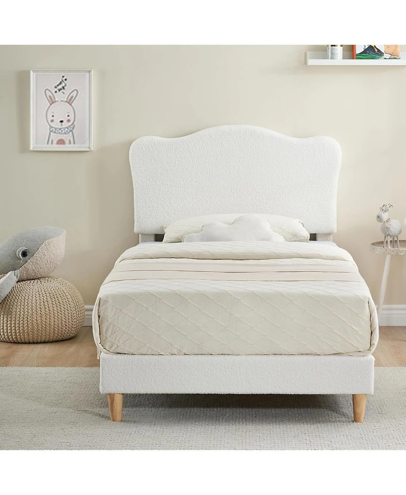 Gaomon Bed Frame for Kids, Upholstered Platform with Cute Boucle Velvet Headboard Girls, No Box Spring Needed, Easy Assembly