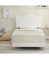 Gaomon Bed Frame for Kids, Upholstered Platform with Cute Boucle Velvet Headboard Girls, No Box Spring Needed, Easy Assembly