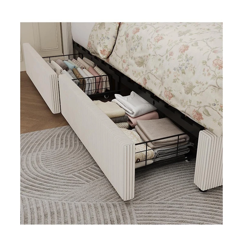 gaomon Upholstered Platform Bed Frame with Storage Drawers and Tufted Wingback Headboard, Easy Assembly