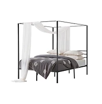 Slickblue 82.5 x 60.2 x 72 in / 2095 x 1530 x 1830 mm Metal Canopy Bed Frame with Elegant Four Poster Design