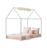 Slickblue Kids Floor Bed with Roof Design and Metal Frame