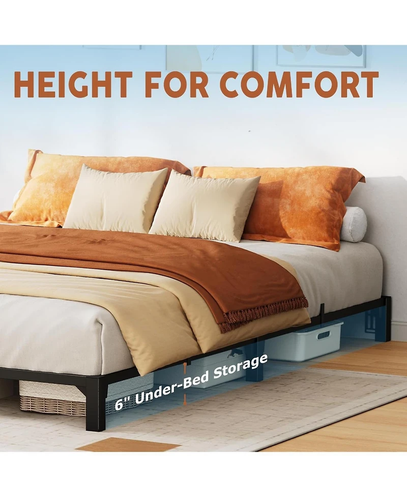 gaomon Heavy Duty Metal Bed Frame, 6 Inch High Platform, No Box Spring Needed, Iron Slats, 800 Lbs