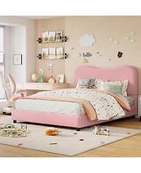 gaomon Full Size Pink Velvet Upholstered Kids Bed Frame with Headboard