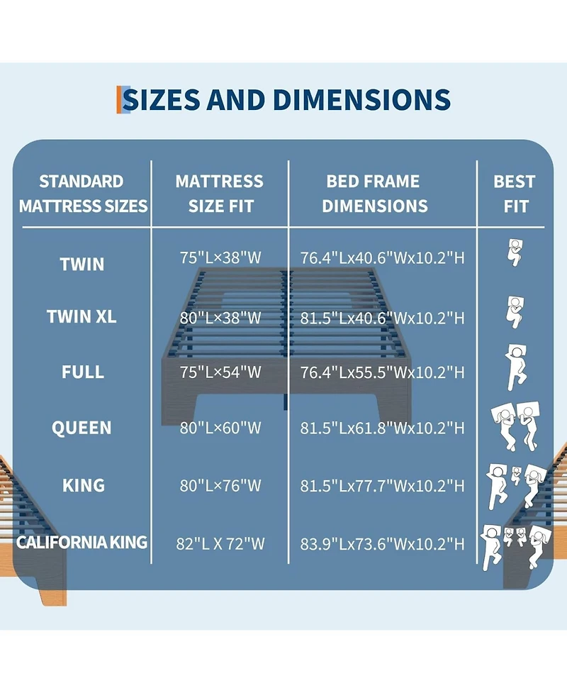 gaomon Twin Platform Bed Frame with Underbed Storage 10.24" Clearance Wood & Metal Slats No Headboard Pine