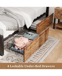 Gaomon Full Size Metal Platform with Storage Drawers and Wooden Headboard, No Box Spring Bed Frame