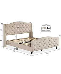 gaomon Queen Size Platform Bed Frame with Wingback Velvet Headboard Nailhead Trim Wooden Slats