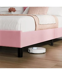 gaomon Twin Bed Frame with Adjustable Linen Upholstered Headboard Strong Wooden Slats No Box Spring Needed Easy Assembly