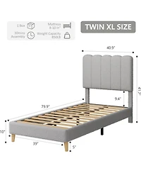 gaomon Twin Xl Bed Frame Boucle Upholstered Wave Headboard Kids Girls Boys Wooden Slats No Box Spring Grey